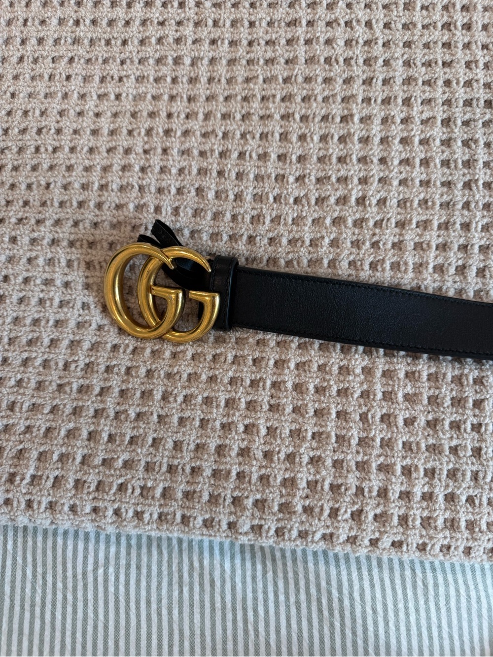 Black Gucci Belt with Gold Double-G Buckle
